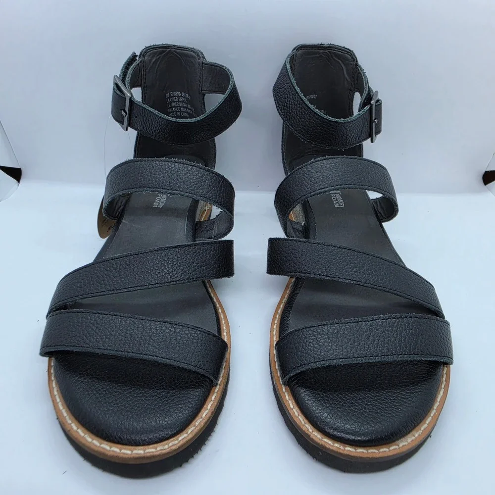 JBU by Jambu Riviera Black Leather Strappy Wedge Sandals JB17RIV01 Womens‎ 6M